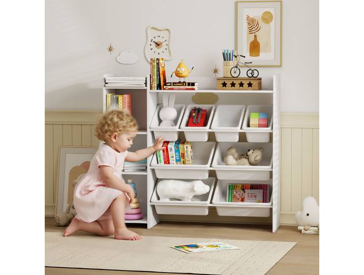 AIYAPLAY Meuble Rangement Enfant 8 Bacs Amovibles Blanc