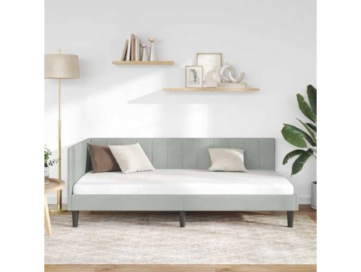 KTHLBRH Eckbettrahmen hellgrau 90 x 200 cm Platzsparende L-Form, Bezug aus atmungsaktivem Stoff, Basis mit festen Latten, Höhe 31 cm