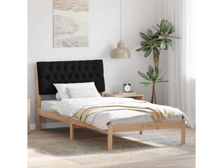Massives Kiefernholz Bettgestell mit Stoff Kopfteil hellgrau Plattformbett Bettgestell mit gepolstertem Kopfteil Braun 100x200 cm Massivholz Kiefer Lattenrost Modernes Plattformbett mit Wandmontage