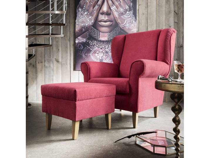 Roter Ohrensessel im Landhausstil - Modell Edmondo – Montierte Lieferung – 3%-Vorkasse-Rabatt