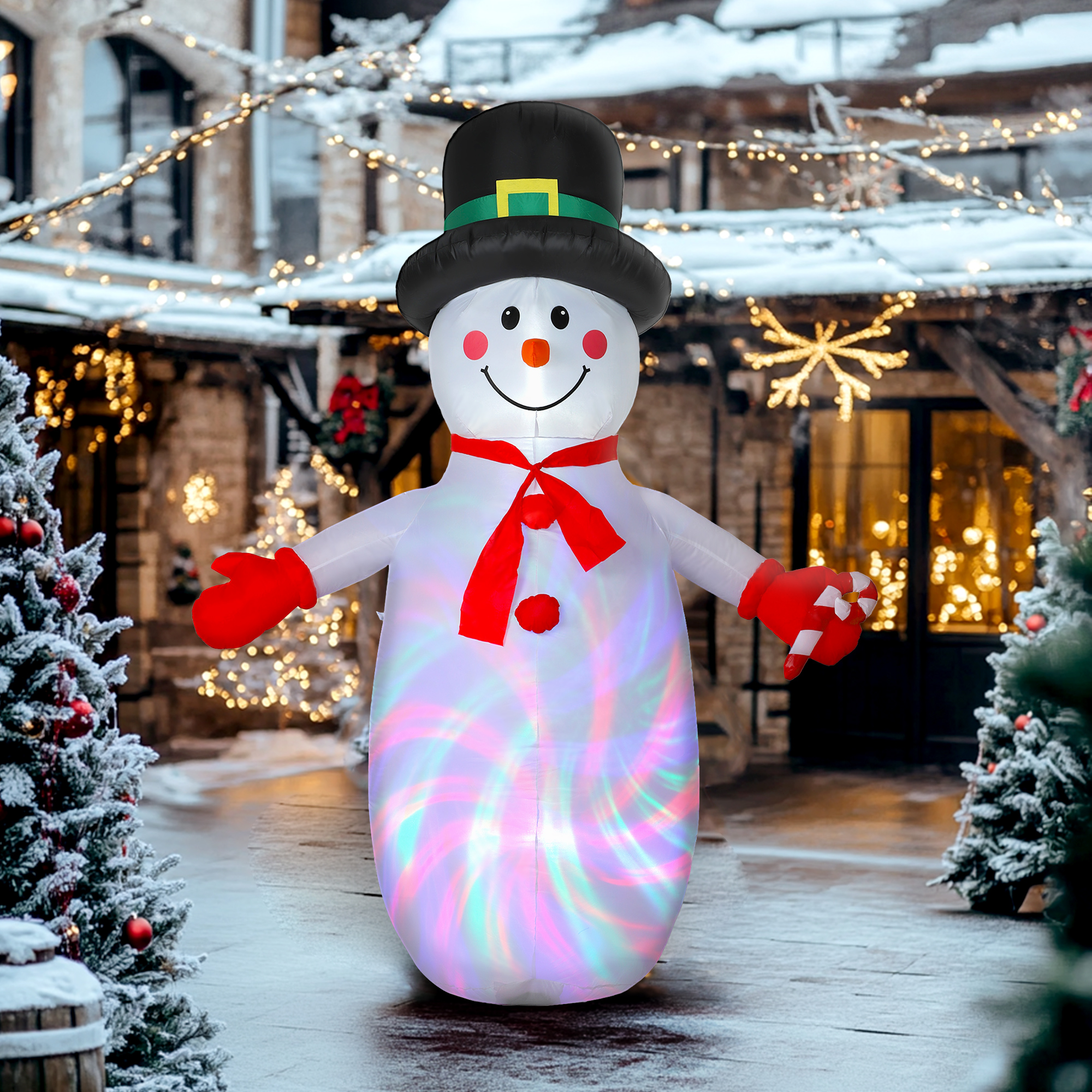 Outsunny Pupazzo di neve gonfiabile di Natale, alto 240 cm, con luci a LED, 177x78x240cm, Multicolore   Aosom Italy