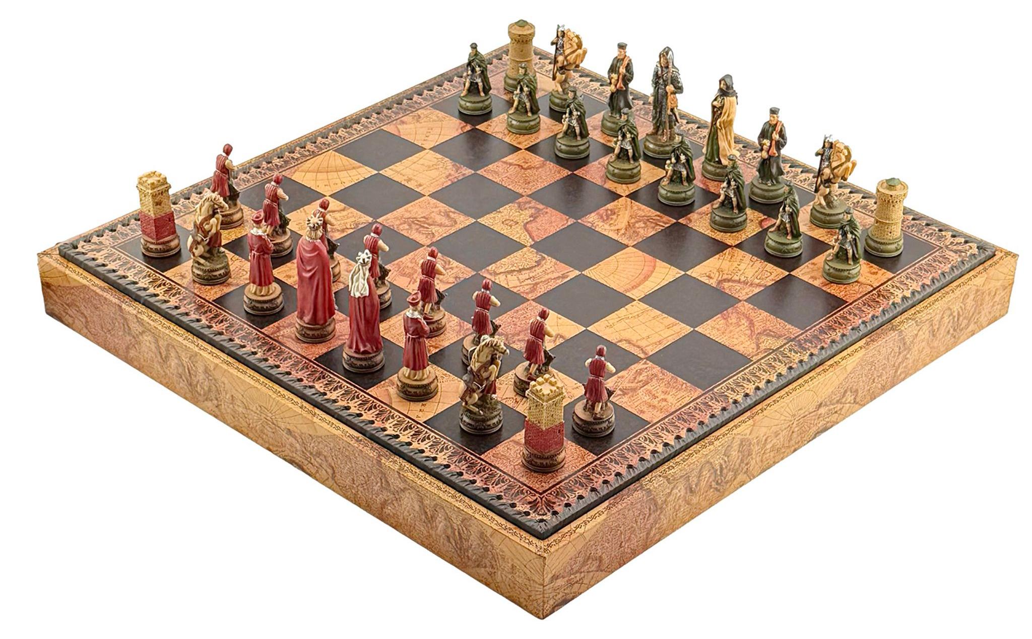 Schachspiel Camelot Artus Italfama 3-in-1 Dame Backgammon Kunstleder Premium
