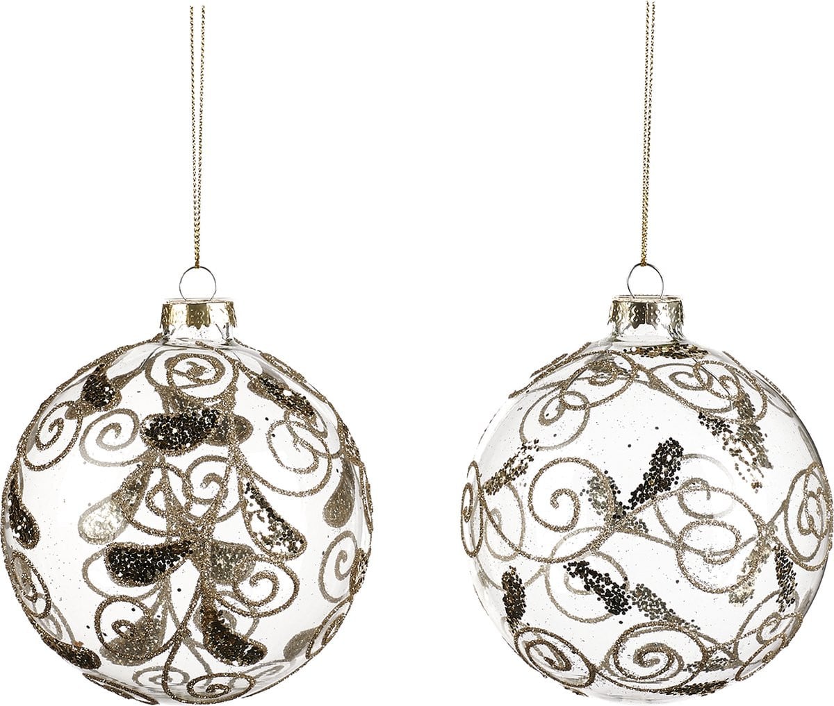 Goodwill Kerstbal Glas Wit-Goud 10 cm - 2 stuks