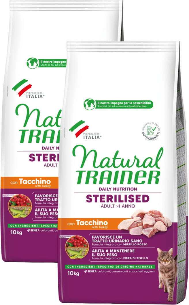 Kit Risparmio 2x10KG Natural Trainer Gatto Sterilised TACCHINO