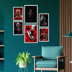 POSTER Set Mit 6 Ikonisches Jordan Grafiiti Rot & Schwarz A3 & A4 Weißer Rahmen
