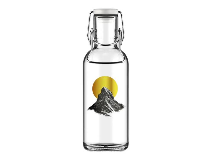 Flasche Matterhorn, Fill Me, transparent/gold/schwarz, Glas