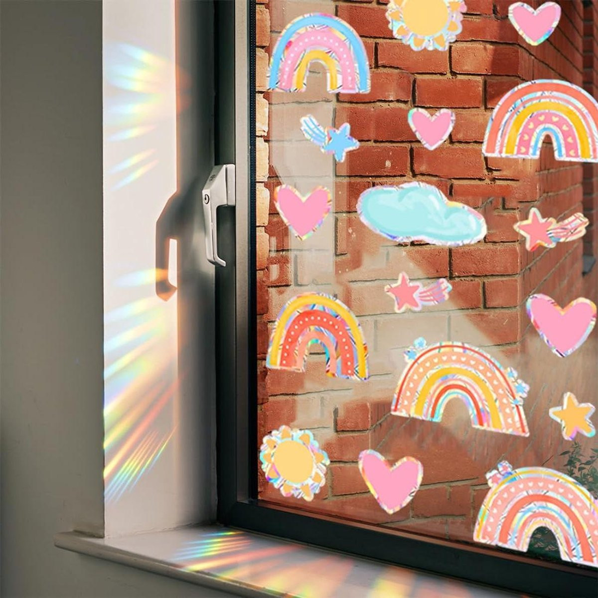 Set van 10 zelfklevende regenboog raamstickers voor vogelbescherming en raamdecoratie, gekleurd