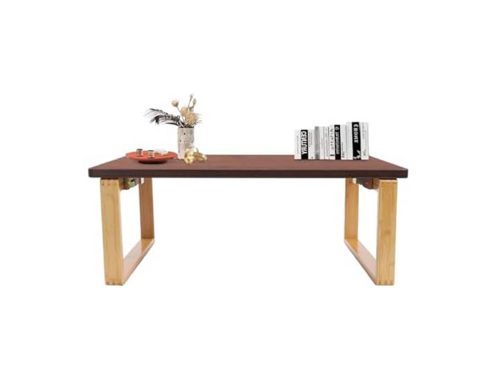 CuCummoo Klappbarer Couchtisch, Bambus-End-Beistelltisch mit Klappbeinen, niedriger Bein-Teetisch für Wohnzimmer, Tatami Essen spirituelle Praktiken (Holzfarbe, Walnussfarbe)