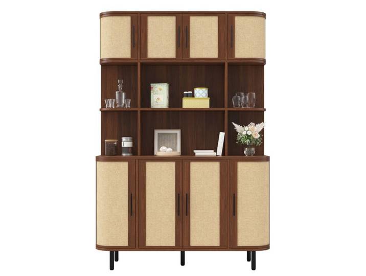 Buffet haut 8 portes en MDF – façades aspect tressé coloris noyer 120 cm