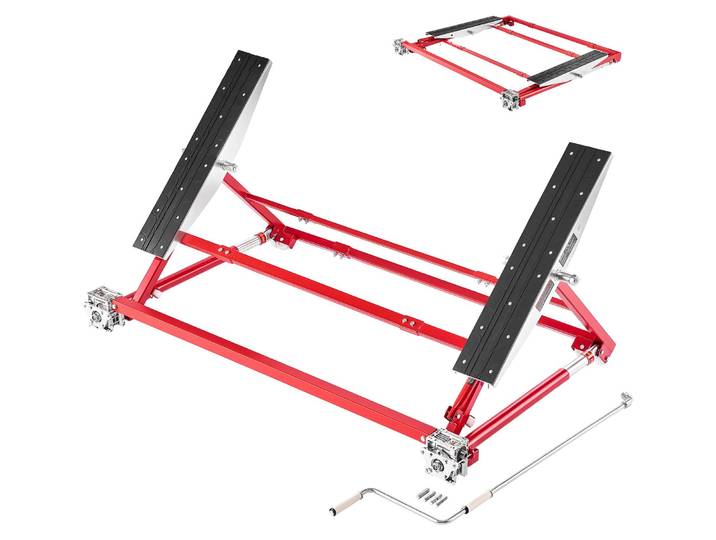 La plateforme élévatrice mobile VEVOR a une capacité de charge de 2000 kg et une hauteur de levée maximale de 585 mm\, ce qui la rend adaptée aux garages et aux ateliers.