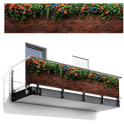 BALKON-SICHTSCHUTZ Blumen - Wand - Grün - Orange Deko XXL 500x120 cm