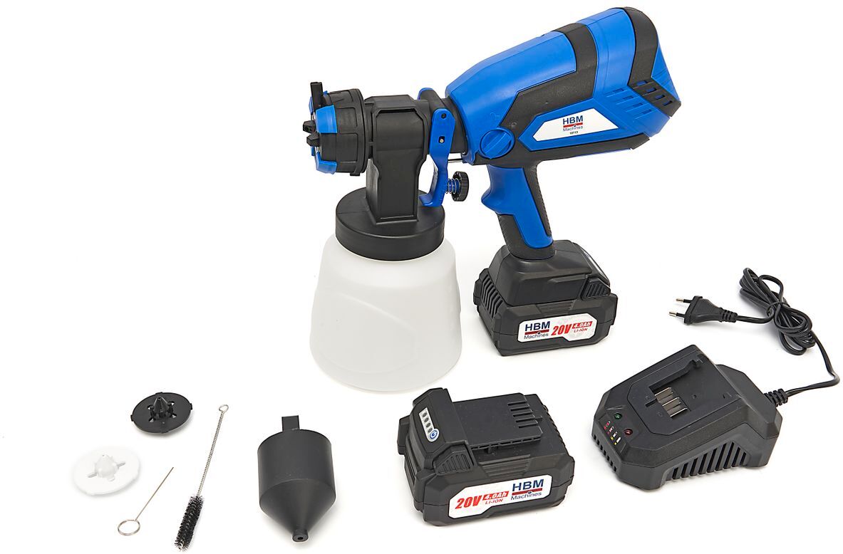 HBM 20 Volt 4.0AH Tragbarer elektrischer Farbspritzer inklusive 2 Batterien mit 1000 ML Tank