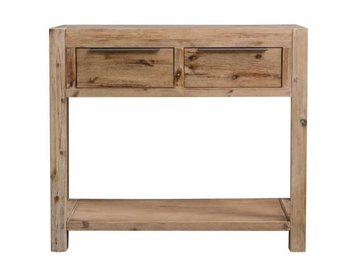 Table console - ASHATA - 82x33x73 cm - Bois d'acacia massif - 2 tiroirs - Finition brossée