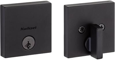 Kwikset Downtown Deadbolt Lock, Matte Black Square Exterior Keyed Front Entry Door