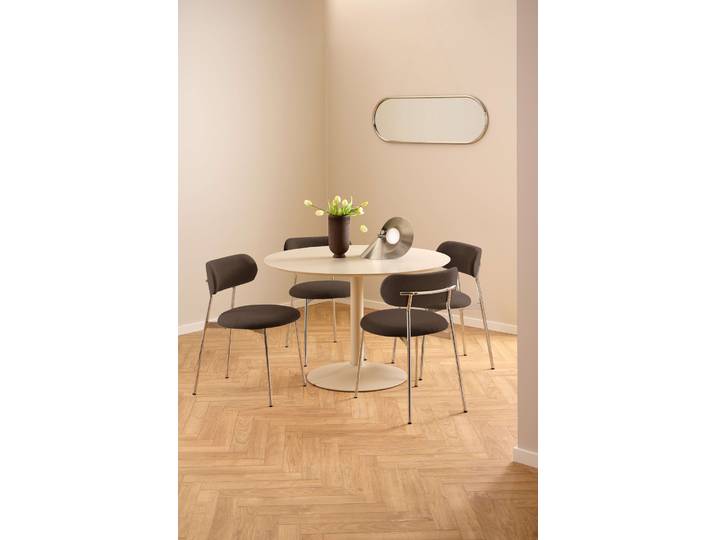 Esszimmerstuhl ACTONA GROUP Lyric, Küchenstuhl, mit gepolsterter Sitzfläche , braun (braun, chrom, braun), B:52cm H:78cm T:47,5cm, Stoff, Stühle, Esszimmerstuhl, Stuhl, Chenille, Retro-Futur, Chromstahlgestell, FSC™