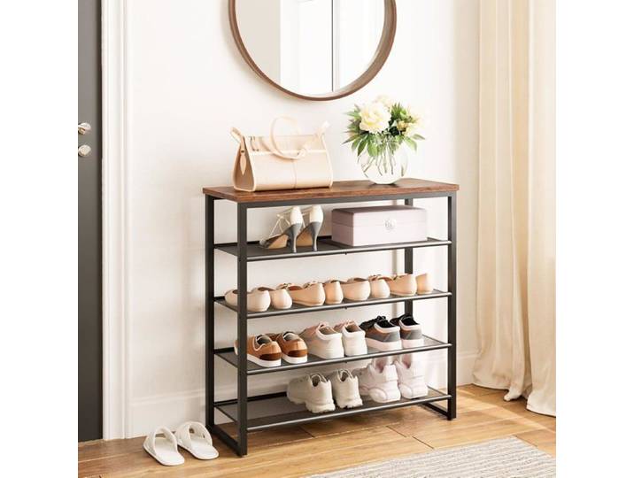 HOOBRO Étagère à Chaussures Meuble à Chaussures Porte-Chaussures à 5 Niveaux Étagère de Rangement Robuste Stable