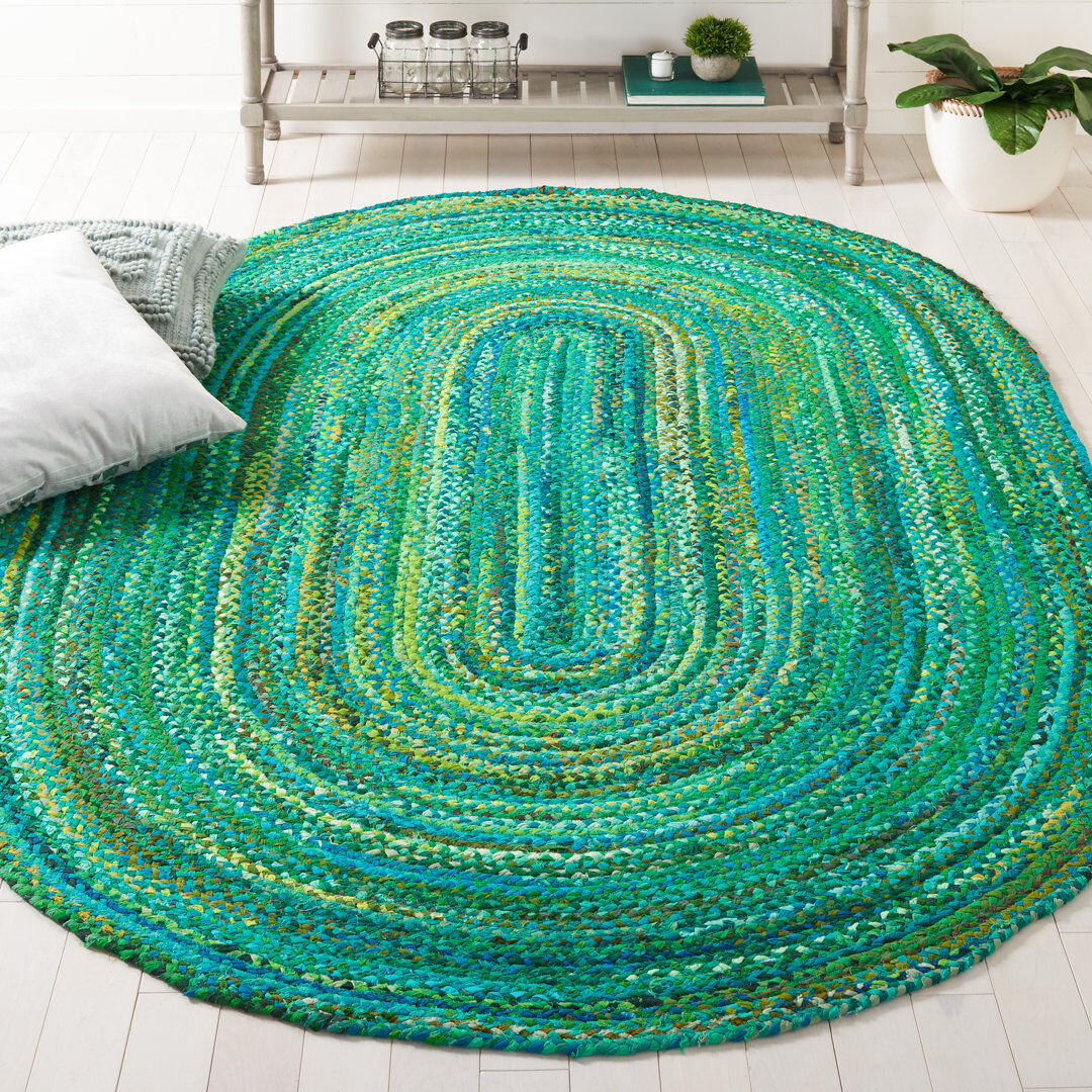 Langley Street Cotton Hand Woven Area Rug Green Oval 152 x 244 cm