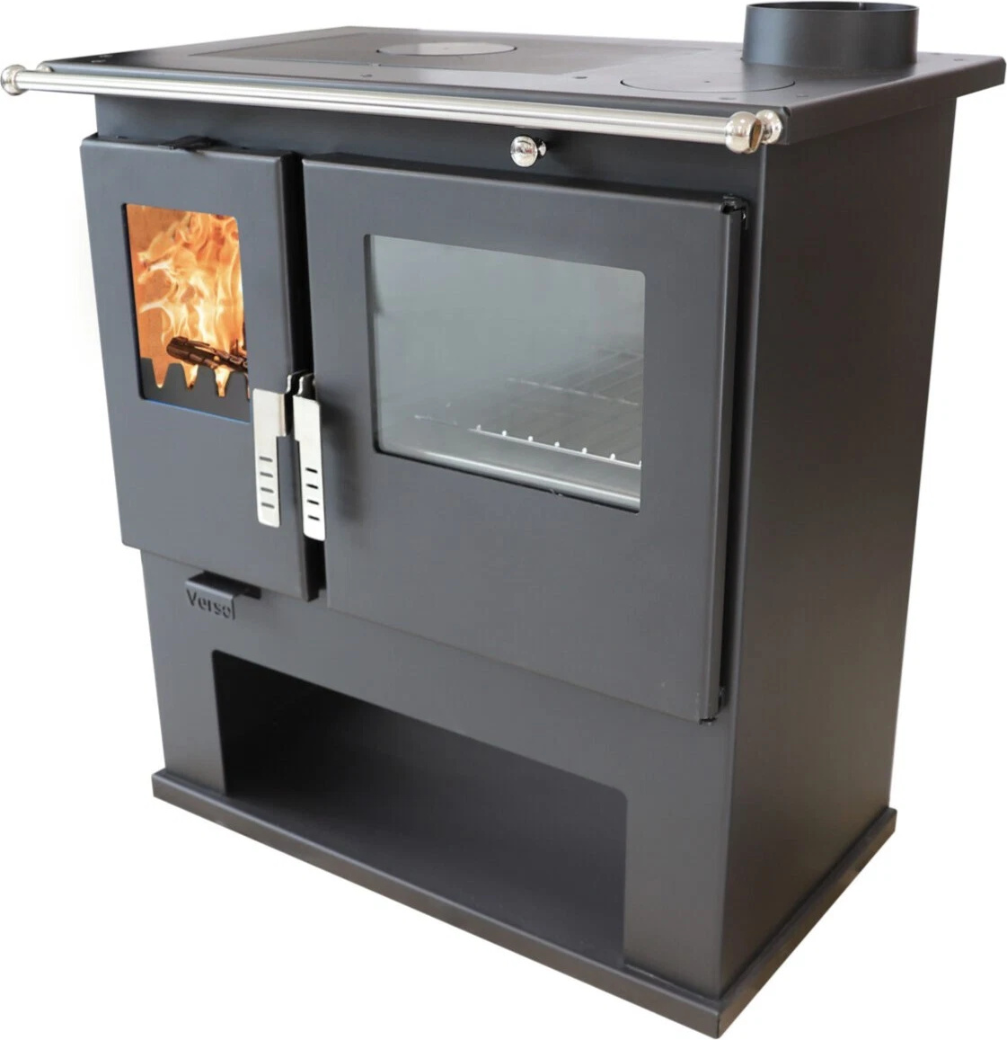 Verso CS Inox Holzofen 7,7 kW | Edelstahl-Backofen, Kochplatte & Thermometer