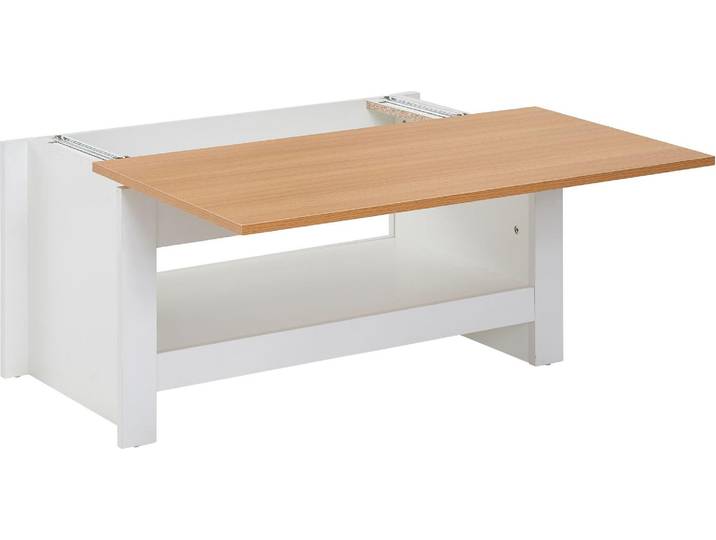 Wohnling Couchtisch Weiß Eiche 85x47x45cm mit Stauraum Ablagefach Modern Eckig