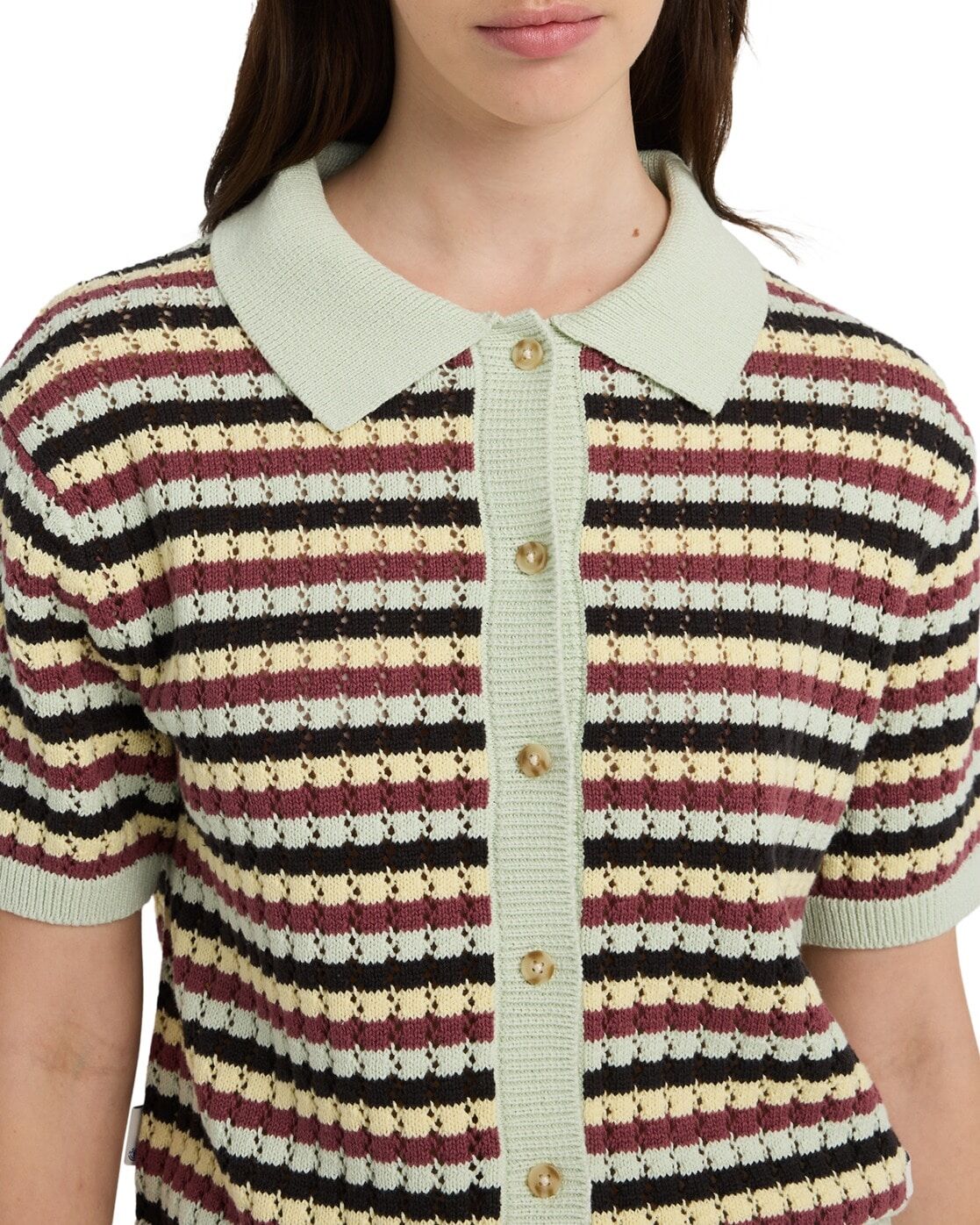 Sweatshirt ELEMENT "Crochet Stripes", Damen, Gr. S, crochet stripes off schwarz, Obermaterial: 100% Walkfrottier., Pullover Sweatshirt