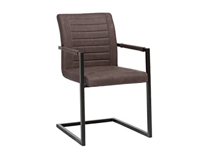 Woodkings Schwingstuhl mit Armlehne Picton I 2er Set Freischwinger aus braunem Kunstleder I bequemer Esszimmerstuhl I Küche Homeoffice - stylischer Armlehnstuhl