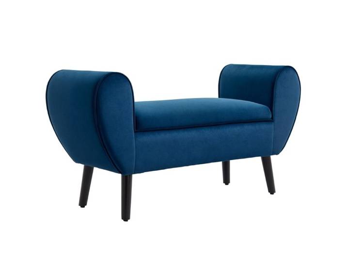 LIA Banc de rangement rembourré pour intérieur en tissu velours avec accoudoirs 118x42x66 cm - Bleu