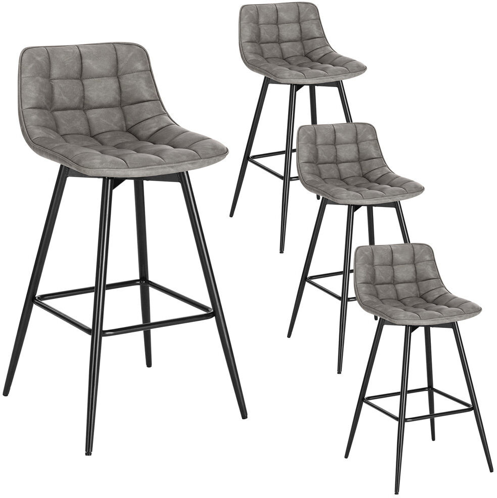 George Oliver Upholstered Faux Leather Bar Stool with Steel Frame Dark Gray 4