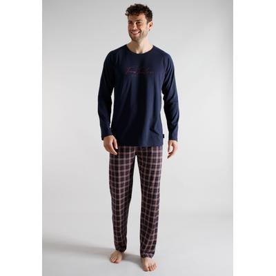 Pyjama TOM TAILOR, Herren, Gr. 56, Single Jersey, blau (blau, dunkel, karo), Single Jersey, Obermaterial: 100% Baumwolle, Homewear-Sets Pyjama