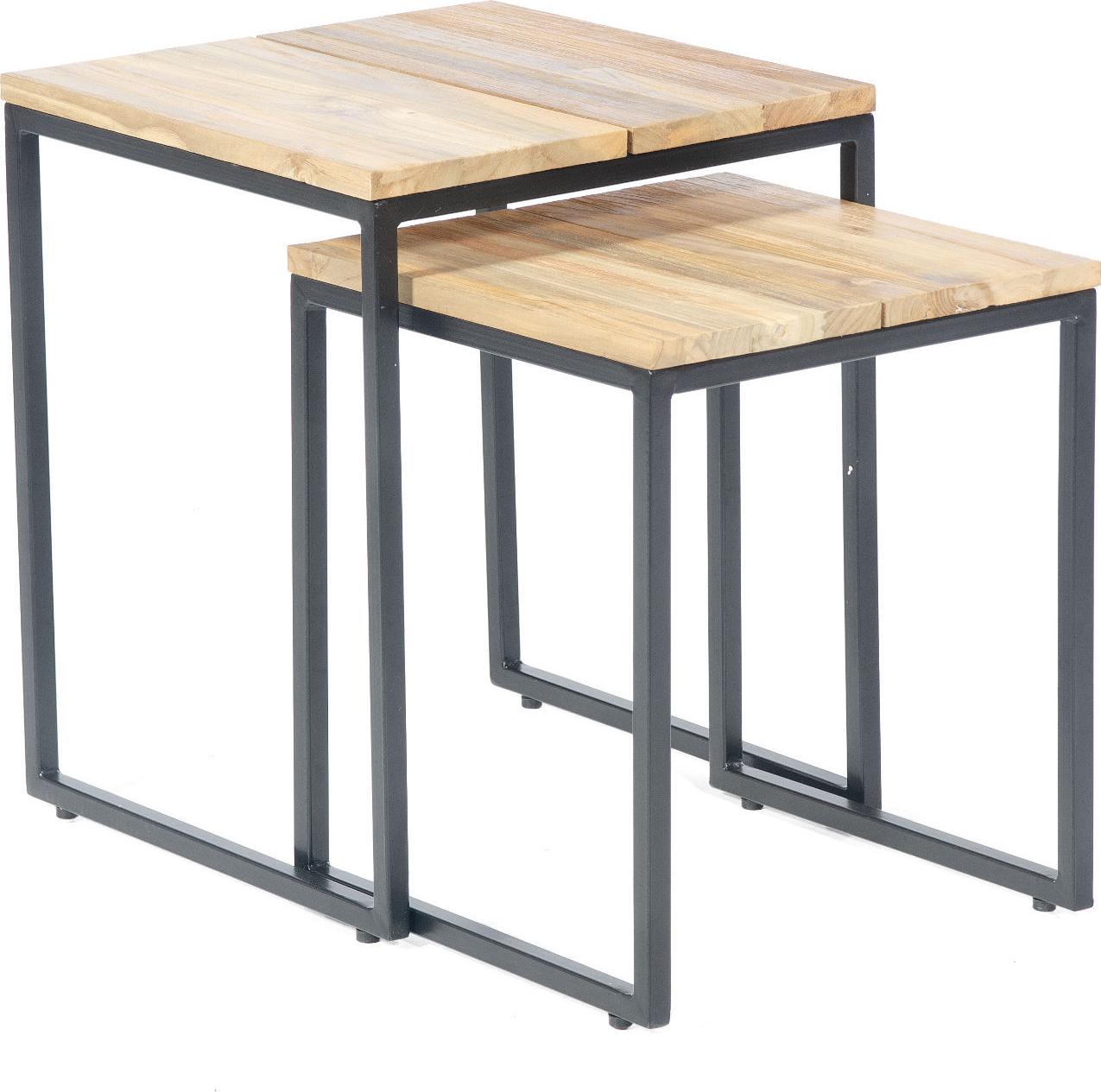 Sonnenpartner Cambridge 2er-Set Lounge-Tische Anthrazit Teakholz 45x45 40x47 cm