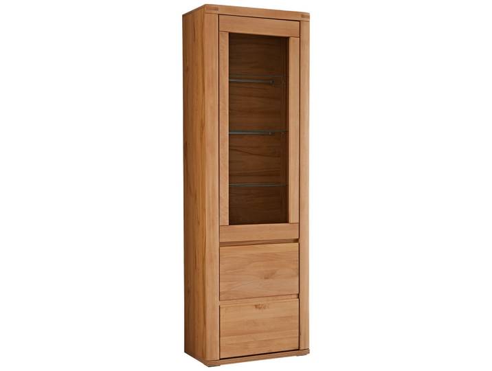 Voleo Vitrine, Kernbuche, Kunststoff, Kernbuche, massiv, 1 Holz + 3 Glas Fächer, 66.4x203.6x37.7 cm, Typenauswahl, Beimöbel erhältlich, stehend, Wohnzimmer, Wohnwände, Vitrinenschränke