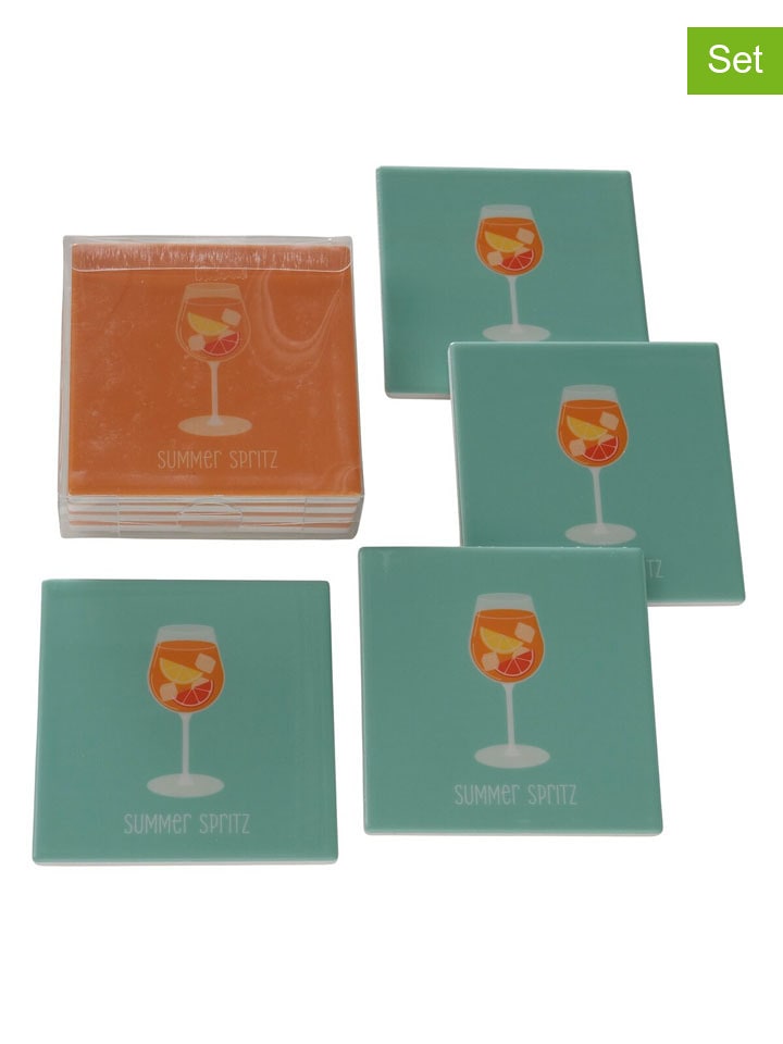 Boltze 2er-Set: Untersetzter "Summer Spritz" in Orange/ Hellblau - 2x 4 Stück - onesize