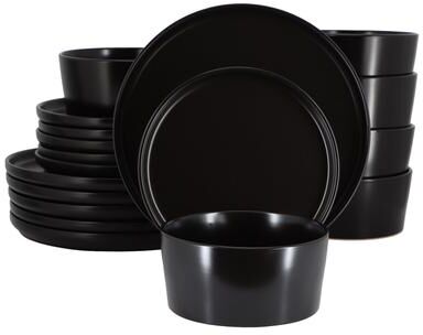 Elama Set of 18 Stoneware Dinnerware Sleek Matte Black