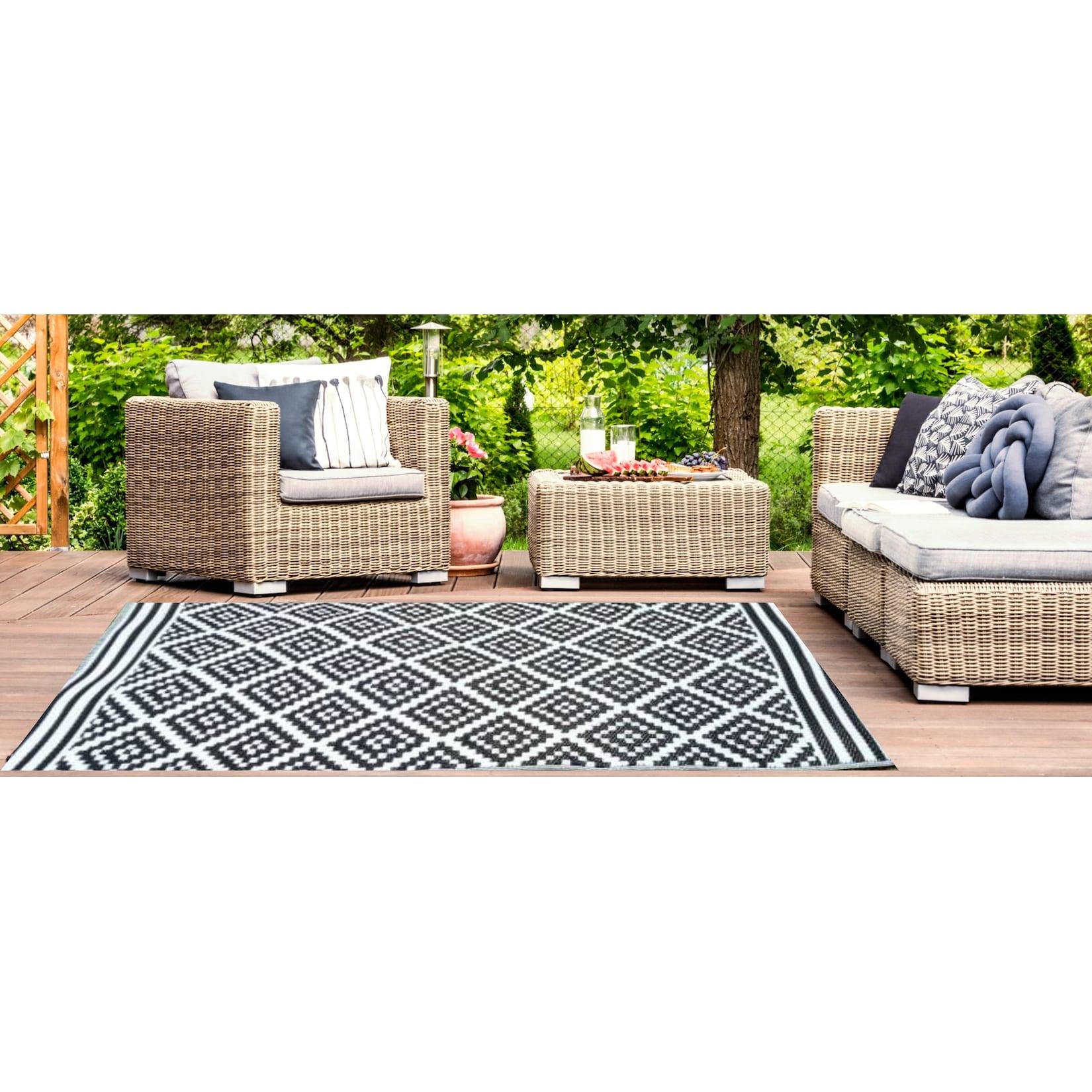 Garten Teppich Outdoor Kunststoffteppich AUSTIN schwarz 120 x 180 cm Terrasse Balkon