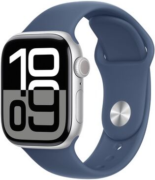 Apple Watch Series 10 (silber, Aluminium, 42 mm, Sportarmband Denim S/M, Cellular) (MWX33QF/A)