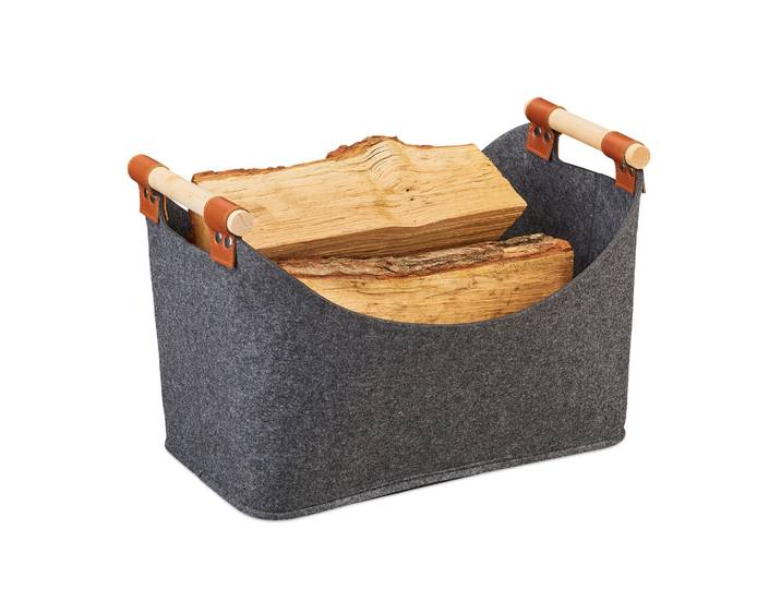 Filztasche mit Holzgriffen Anthrazit-Hellbraun