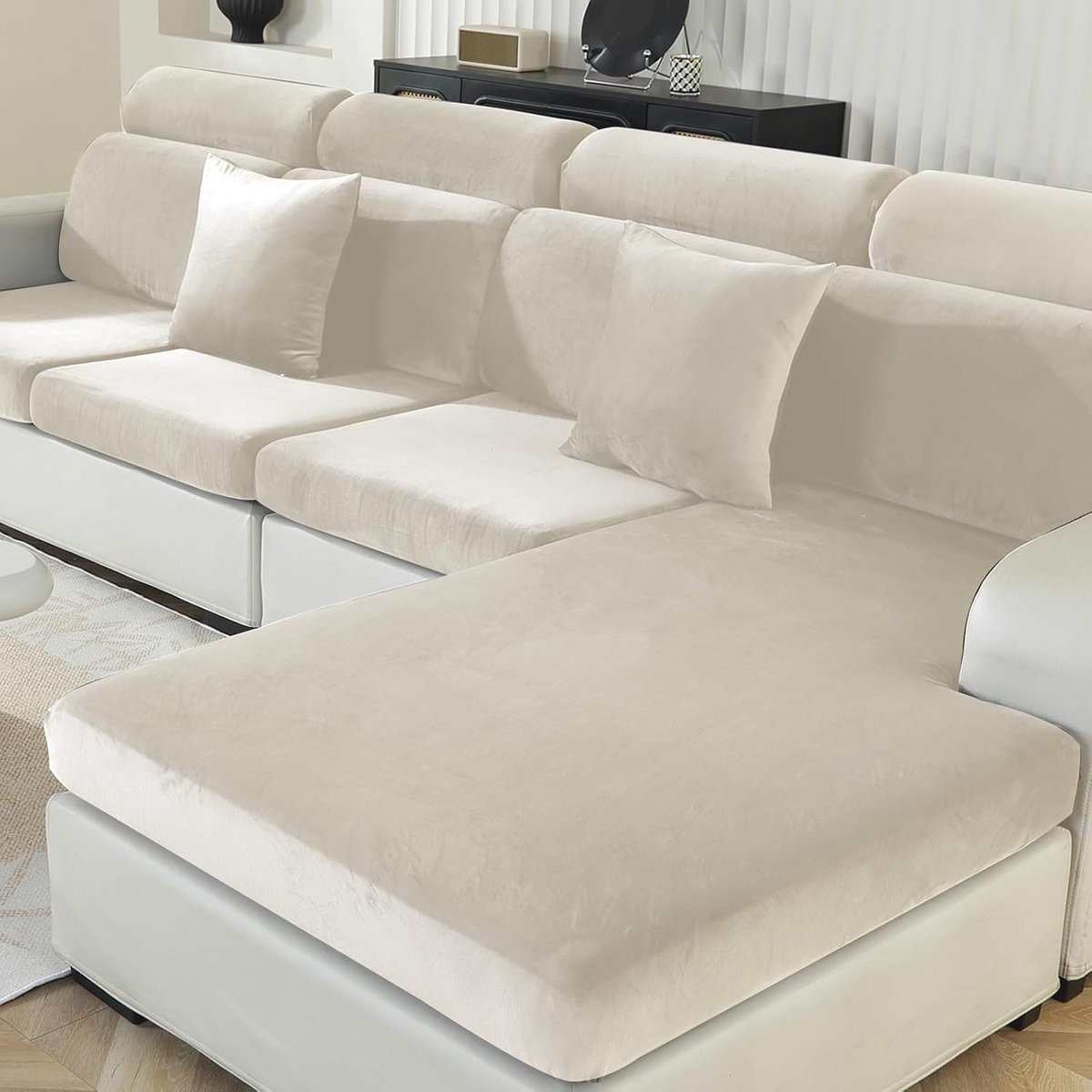 Ystyle Universele Zitkussenhoes voor 1 Persoon - Fluwelen Stretch met Antislip - Beige