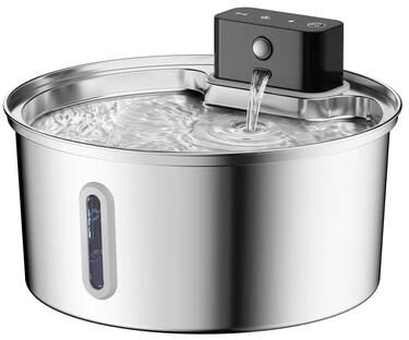 Inspired Finds PureFlow Wireless Stainless Steel Pet Water Fountain 108oz Motion Sensor Drinking Station round Dispenser