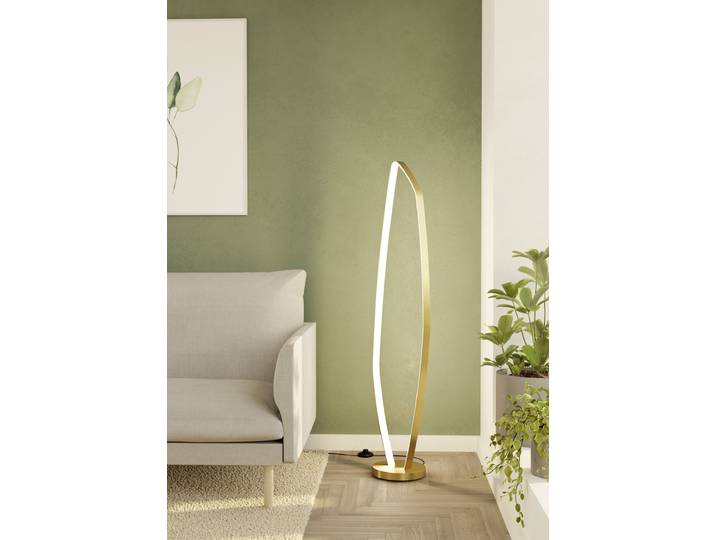 EGLO Stehlampe VALLEROSA Stehlampe - Alu, Stahl - LED - 25,2W - IP20 , messing, gebürstet, 1, H: 128,5cm, 1 Stk., Leuchten, Standleuchte, Leselampe, Wohzimmer, Schlafzimmer, L29 x H128,5 cm, Stehlampe