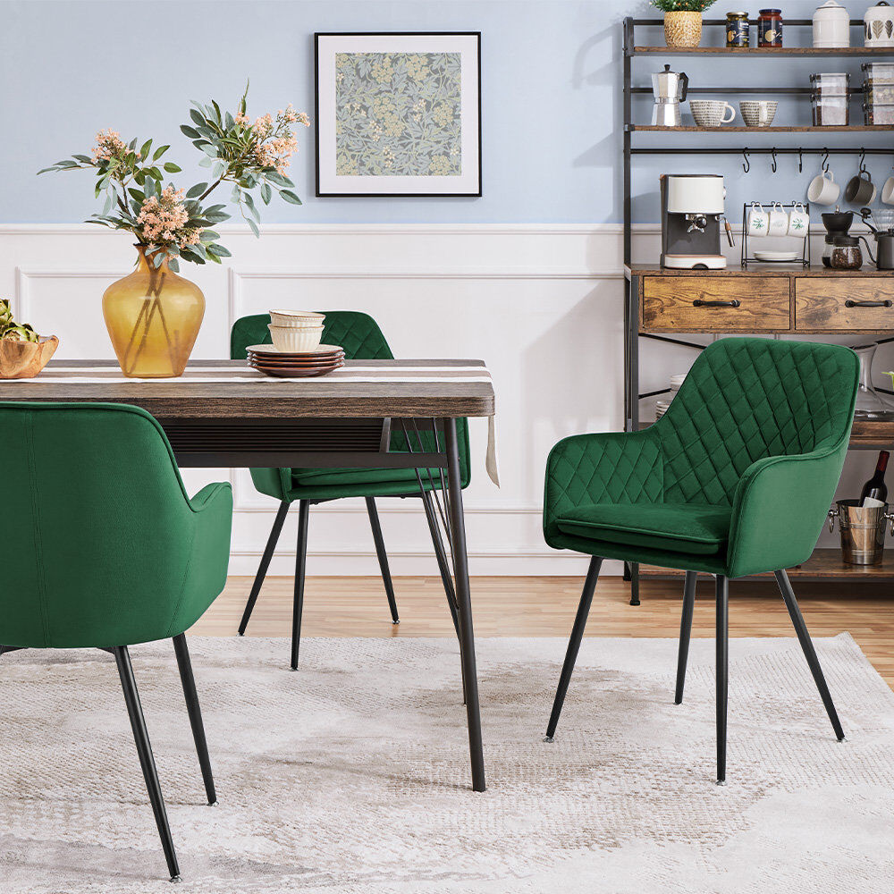 Yaheetech 50cm H Tufted Velvet Upholstered Armchairs, Dinning chairs Green 85cm H X 55cm W X 61cm D