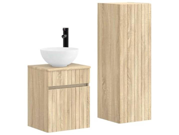 KTHLBRH Badezimmermöbel-Set 2-teilig Eiche Sonoma Wandschrank Waschbecken Verstellbare Regale, reversible Türen, Montageset, 1 Schublade, 2 Einlegeböden, minimalistisches Design