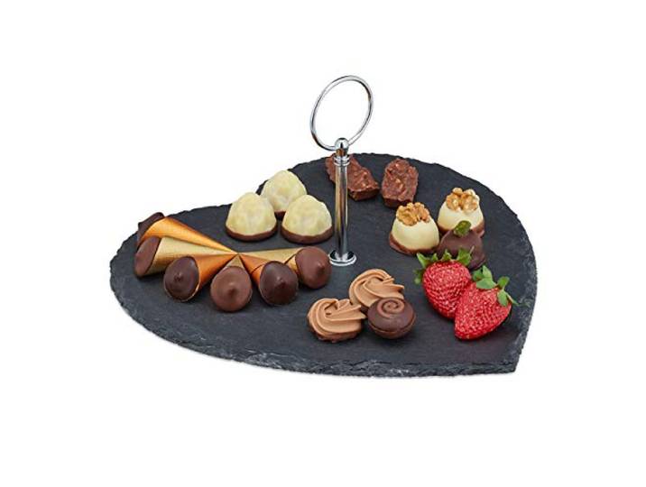 Relaxdays Plateau en Ardoise\, cœur\, avec poignée\, Plat de Service\, apéro\, Sushi\, Fromage\, Dessert\, Mariage\, Anthracite