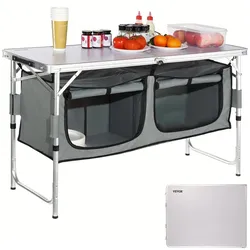 VEVOR Campingküche inkl. Tragetasche Campingschrank Einstellbar Campingschrank, Reiseküche Küchenbox Zeltschrank Outdoor Camping Küche Zeltschrank Camping Reisen Grau Tragbar Küchenbox Reiseküche