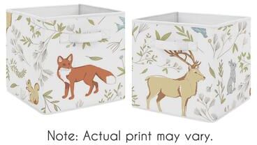 Sweet Jojo Designs Woodland Animal Toile Collection Foldable Fabric Storage Cube Bins Boxes (Set of 2)