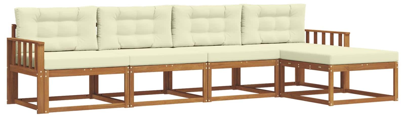 Outdoor-Sofagarnitur mit Kissen 5 pcs Natur und Creme