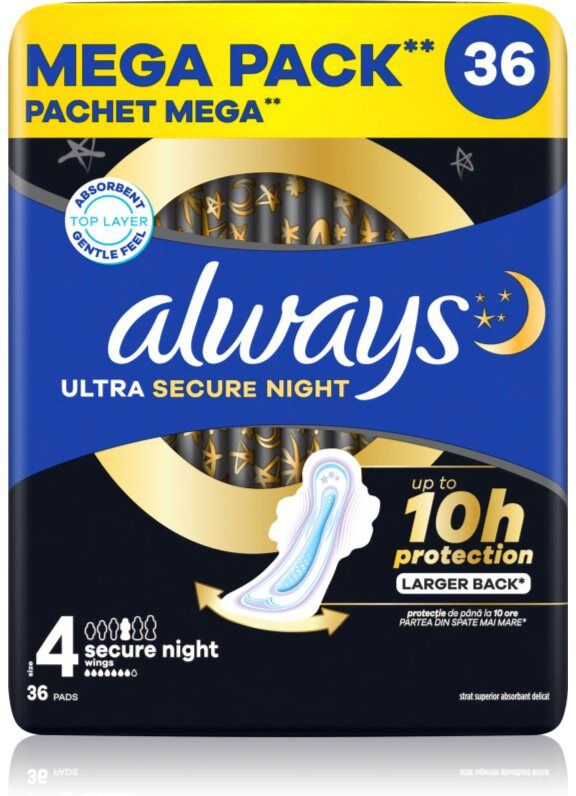 Always Ultra Secure Night Size 4 serviettes hygiéniques pour la nuit 36 pcs