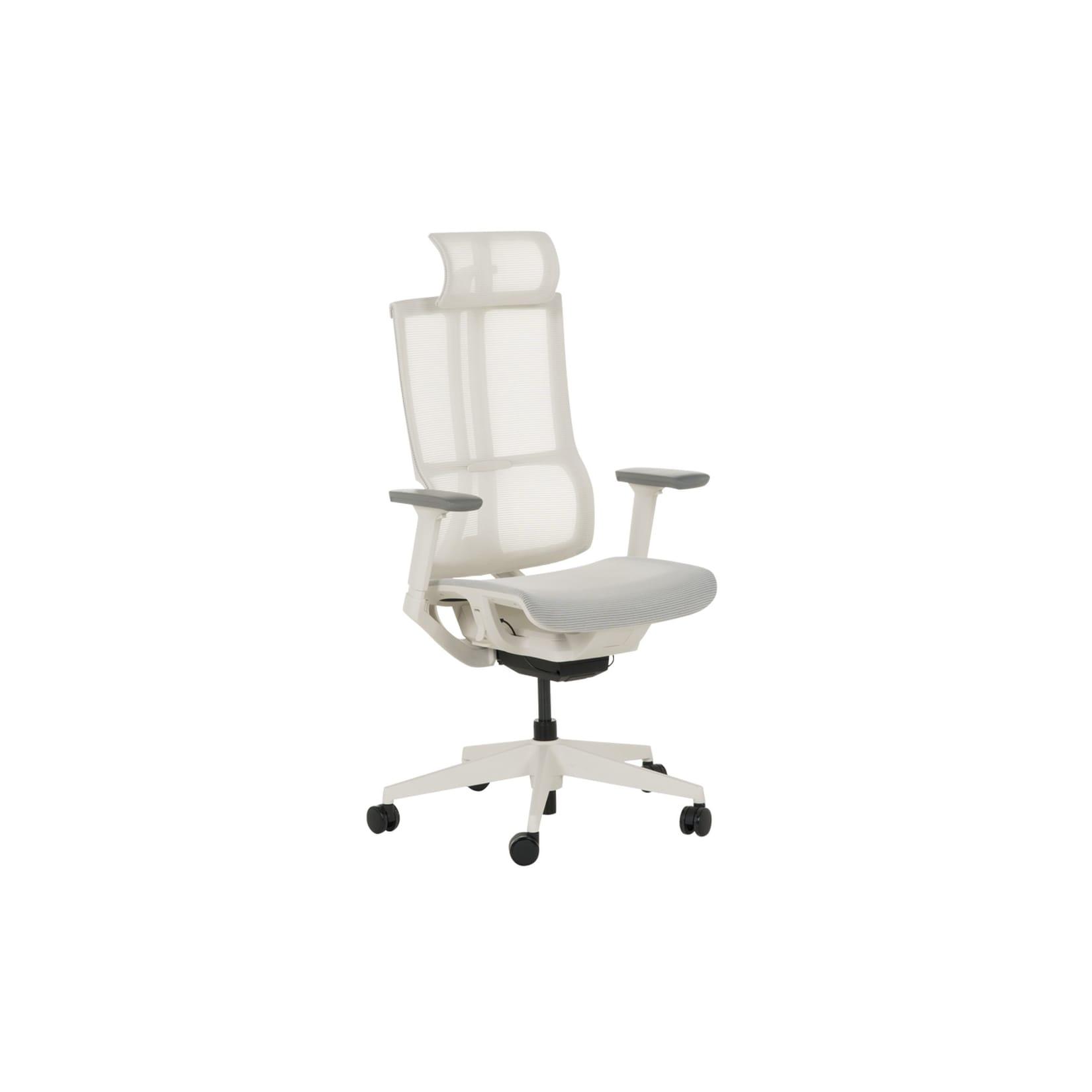 Carmen 7574 Ergonomischer Bürostuhl mit Netzrücken, Kopfstütze und 3D-Armlehnen – Creme