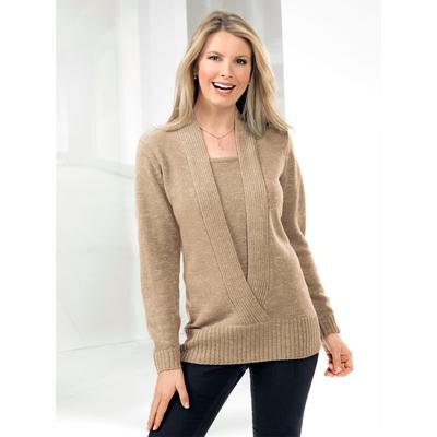 2-in-1-Pullover CLASSIC BASICS "Pullover", Damen, Gr. 44, gold (goldfarben, meliert), 90% Polyacryl, 10% metallisierte Fasern, meliert, figurumspielend, Pullover