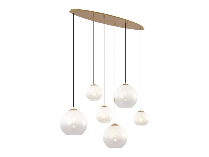 Hotel Chique hanglamp messing met wit glas langwerpig 6-lichts -
