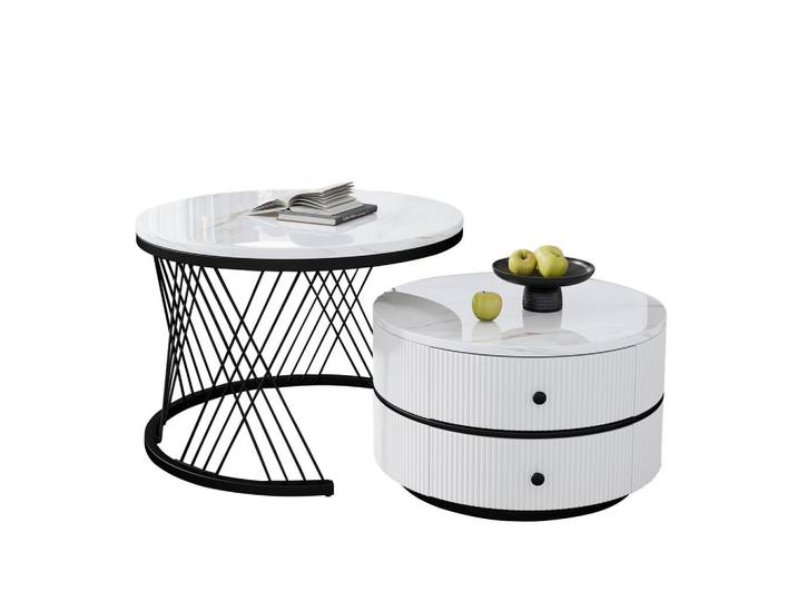 ComfortXL Couchtisch De-177 Nesting-Kombination Weiß, 60x46x60 cm, Wohnzimmer, Wohnzimmertische, Couchtische