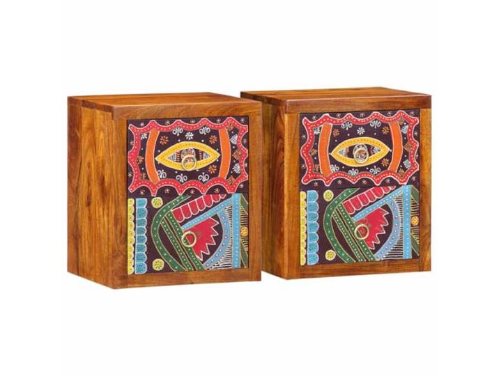 Fisinber Nachttisch 2er Set Wandnachttisch Massivholz Akazie 35x30x40 cm Platzsparender Wandnachttisch aus echtem Akazienholz mit 4 Schubladen für dein Schlafzimmer in Braun